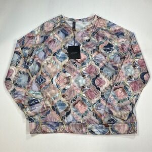 JustFashionNow XL‎ Sweatshirt Womens Pink Blue Marble Quatrefoil Print Pullover